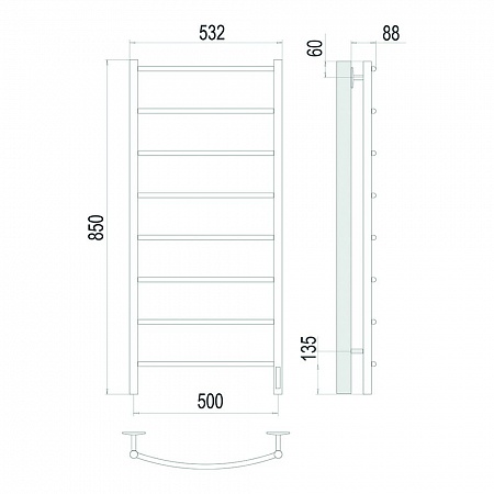 Классик П8 500х850 Электро Полотенцесушитель TERMINUS Сатин Находка - фото 4 Классик П8 500х850 Электро Полотенцесушитель TERMINUS Сатин Находка - фото 4