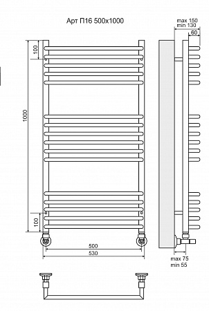 Арт П16 500х1000 Полотенцесушитель  TERMINUS Находка - фото 3